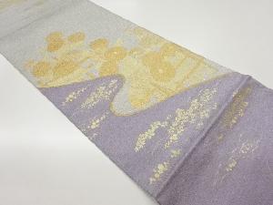 曲線に菊・花々・色紙散らし模様織出し袋帯